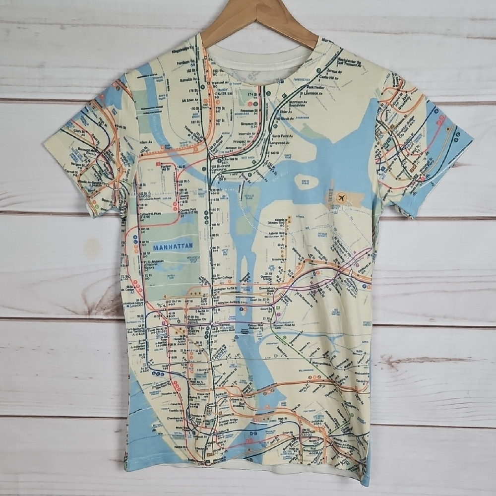 NYC Subway Map Print Blue & Cream Men’s Shirt - Small